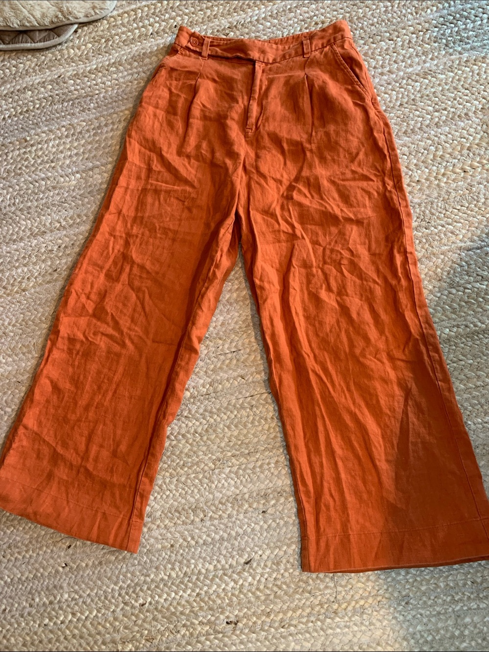 Madewell The Harlow Dark Orange Wide-Leg Linen Pants